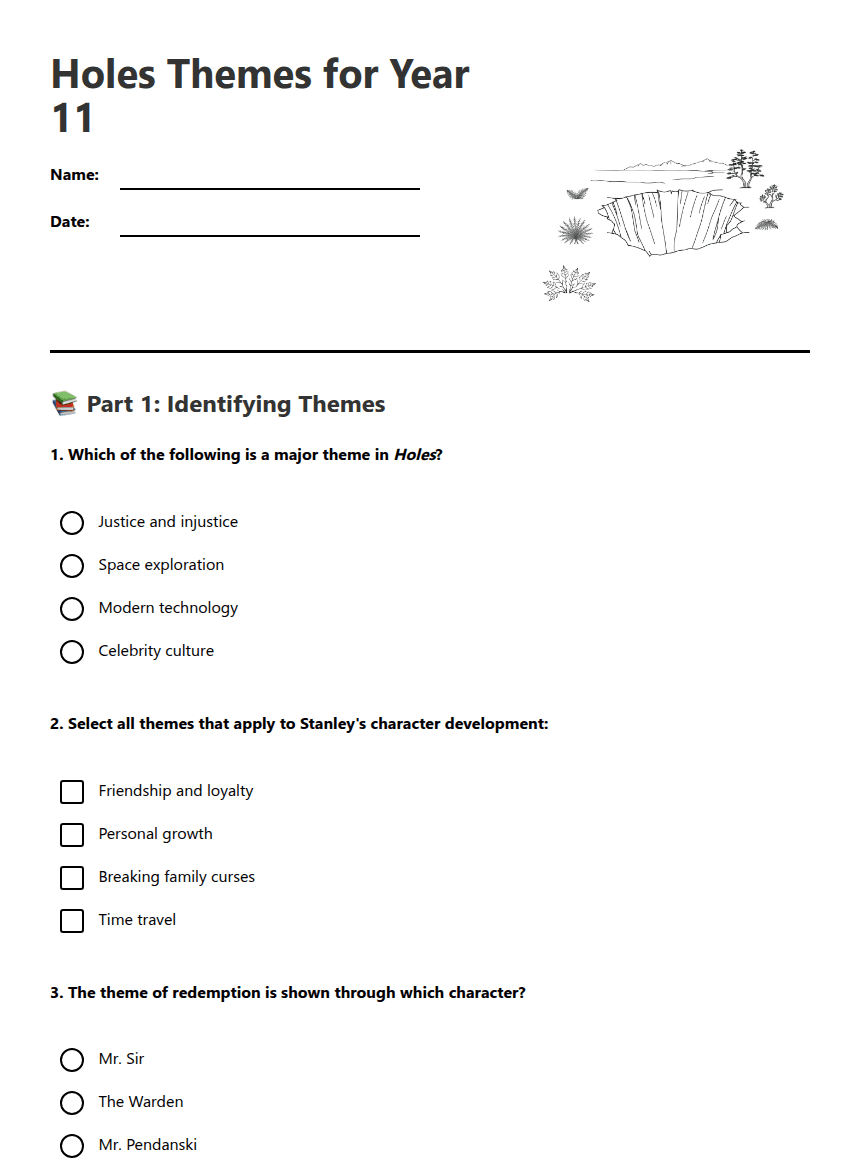 Holes Themes for Year 11 worksheet preview