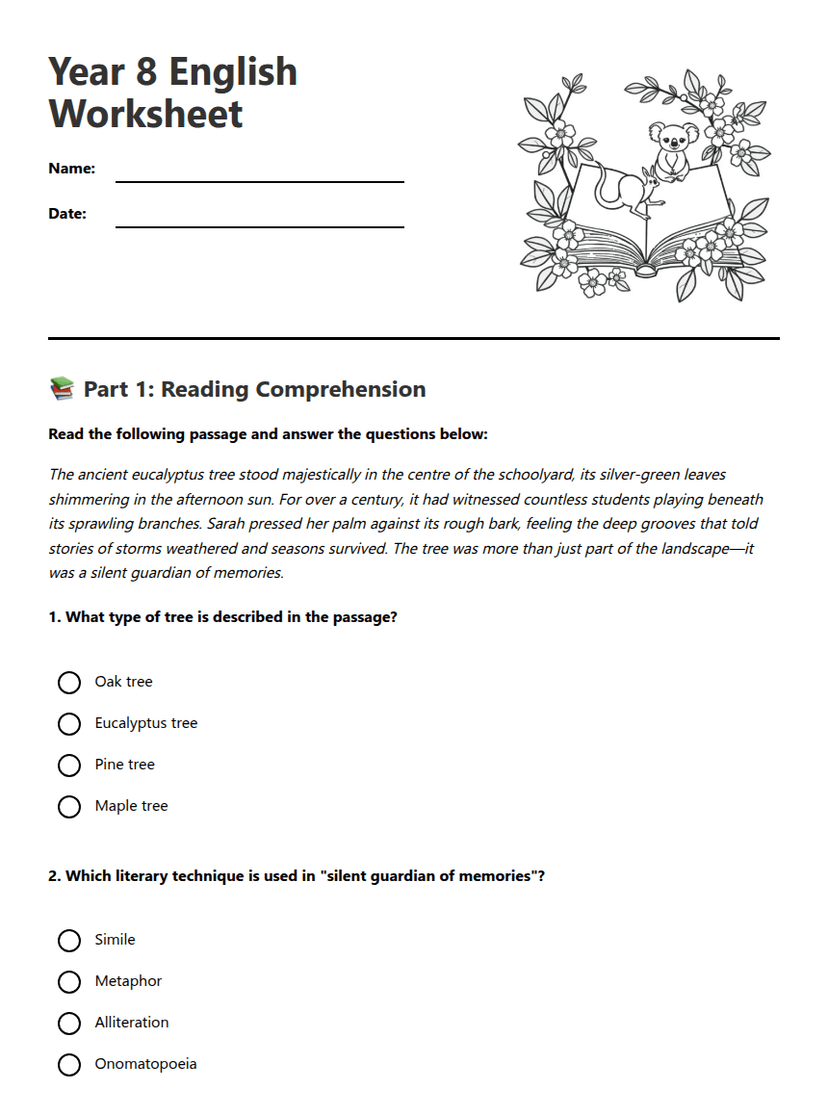 Year 8 English Worksheet