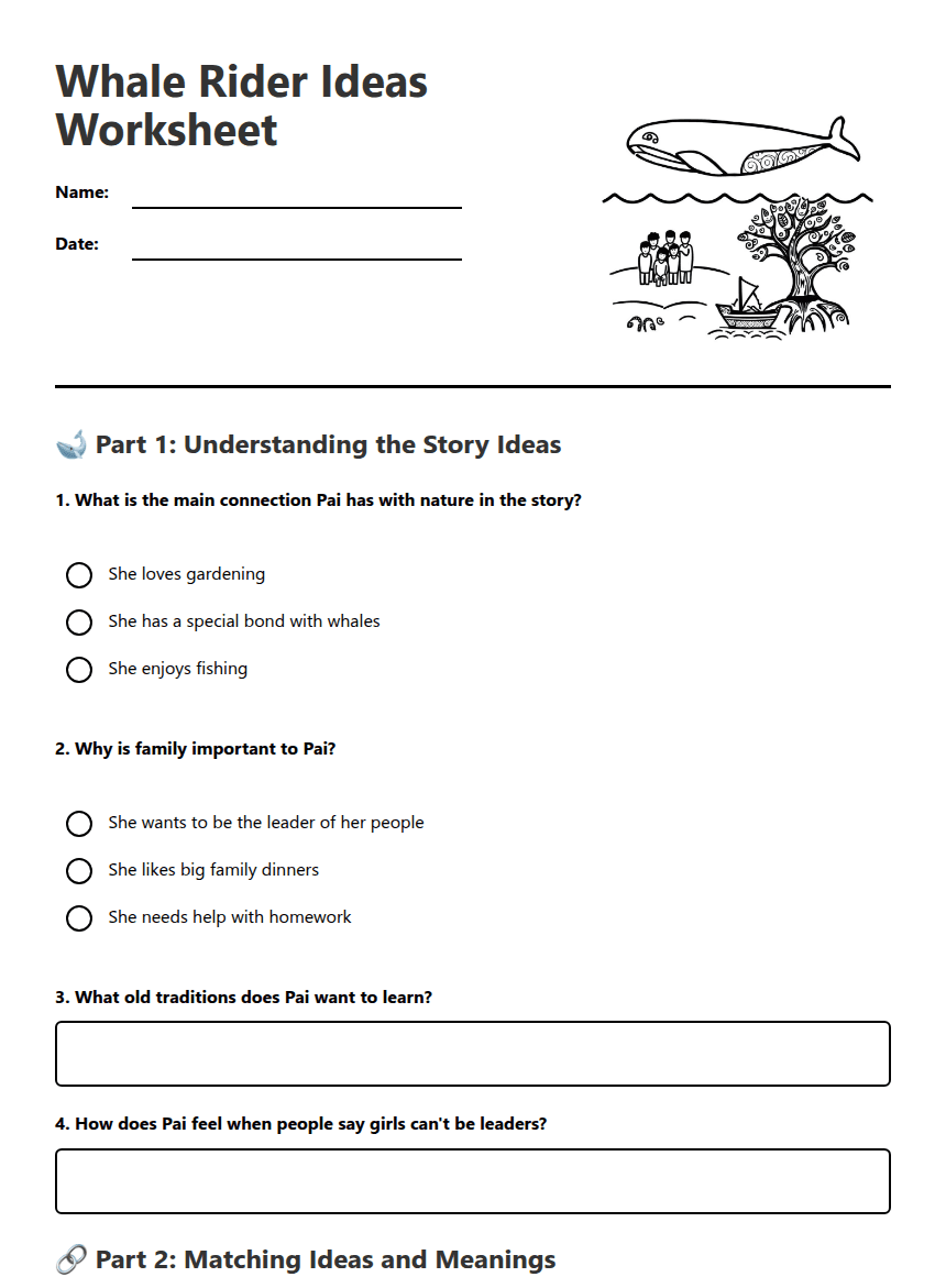 Whale Rider Ideas Worksheet worksheet preview