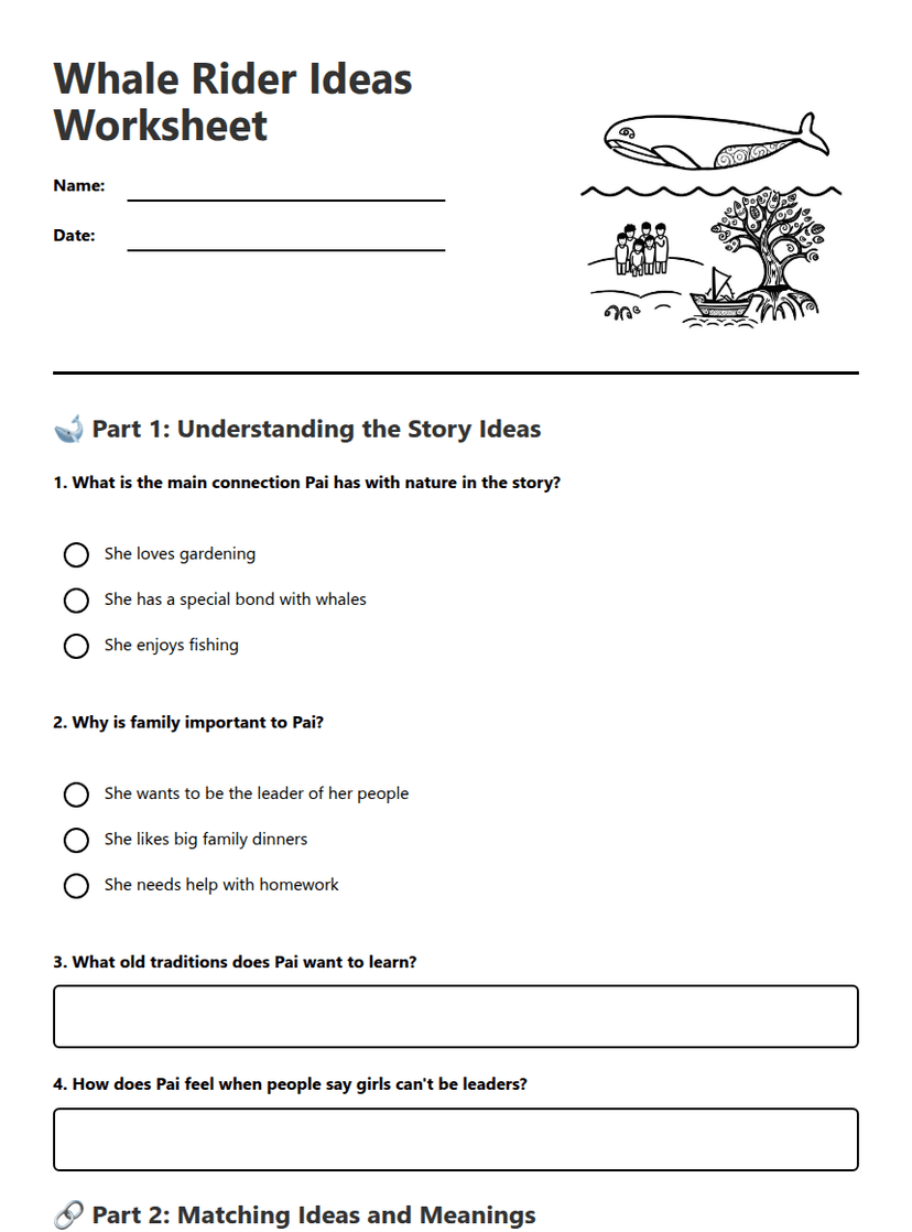 Whale Rider Ideas Worksheet