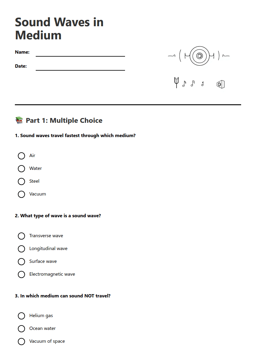 Sound Waves in Medium worksheet preview