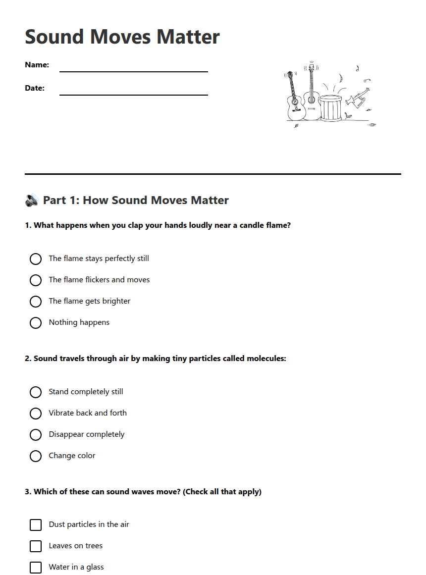 Sound Moves Matter worksheet preview