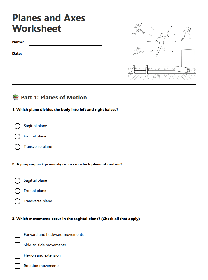 Planes and Axes Worksheet worksheet preview