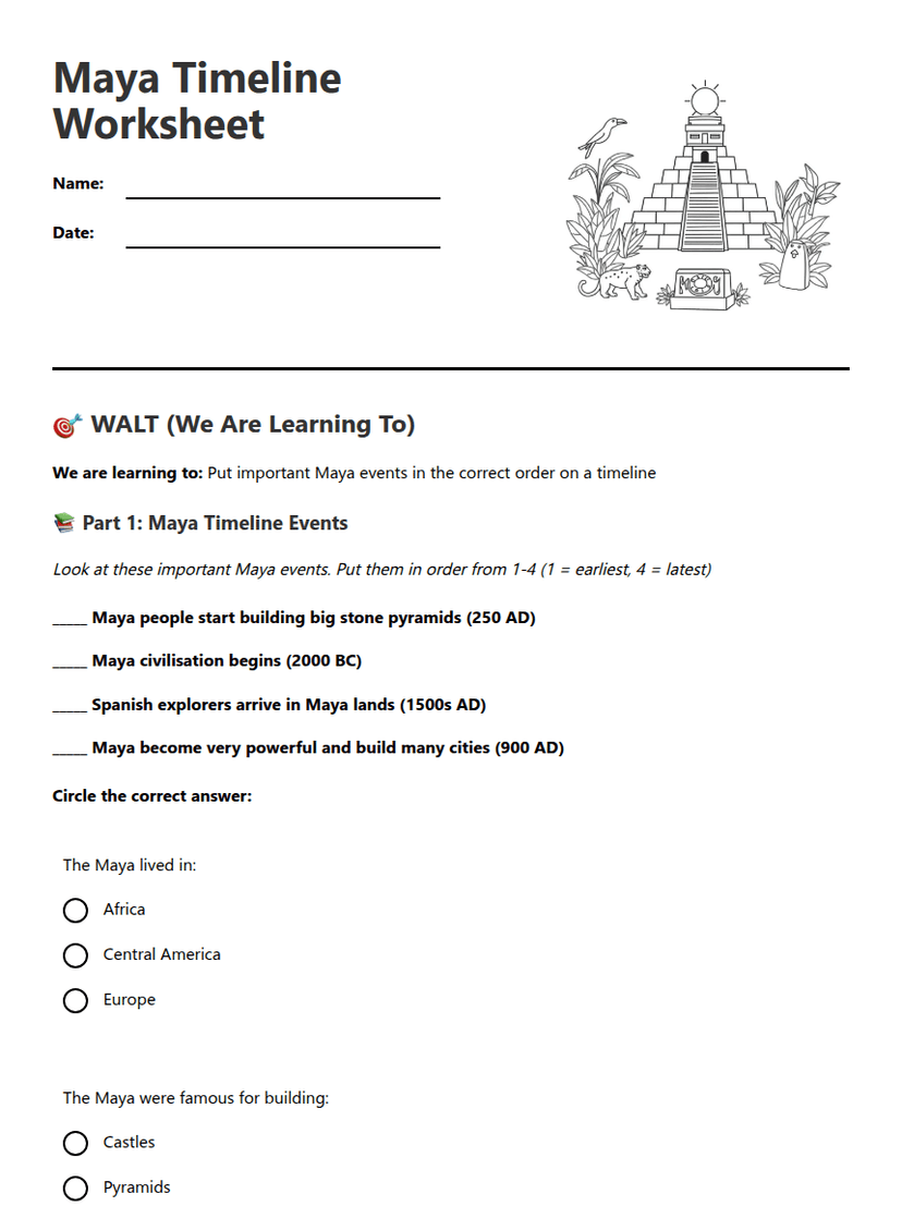 Maya Timeline Worksheet