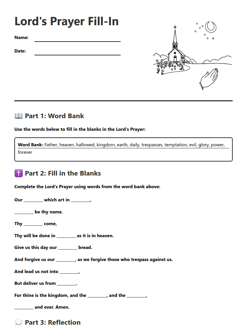Lord's Prayer Fill-In worksheet preview