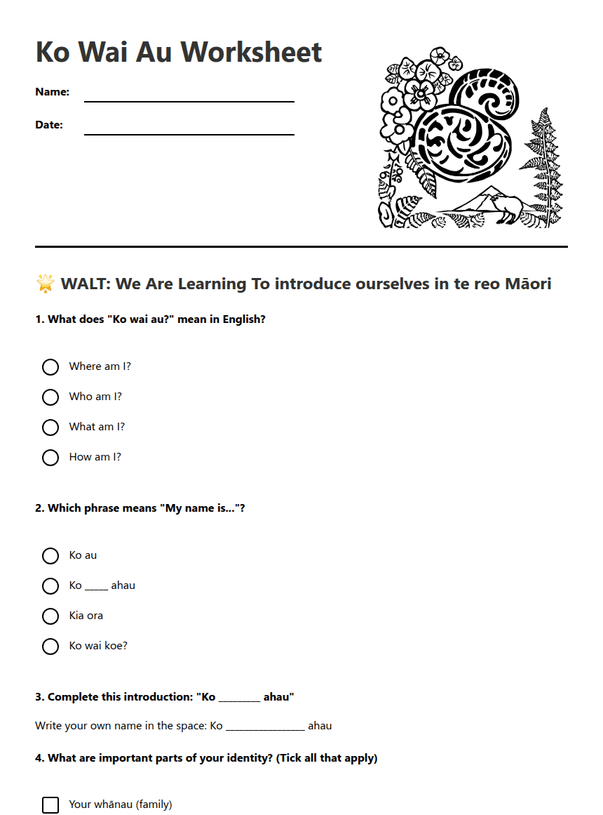 Ko Wai Au Worksheet worksheet preview