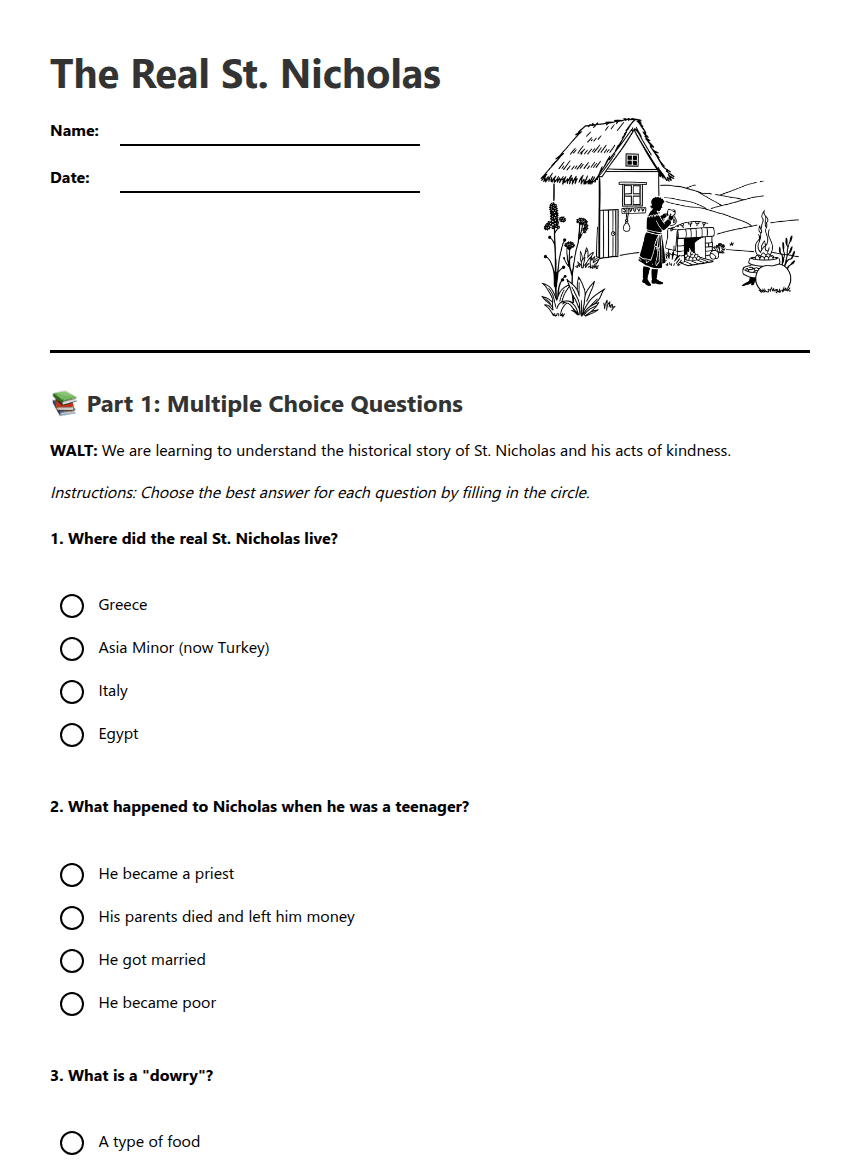 The Real St. Nicholas worksheet preview
