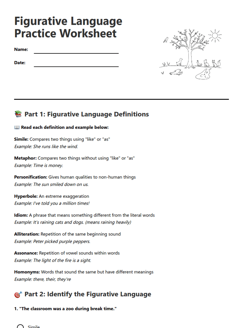 Figurative Language Practice Worksheet