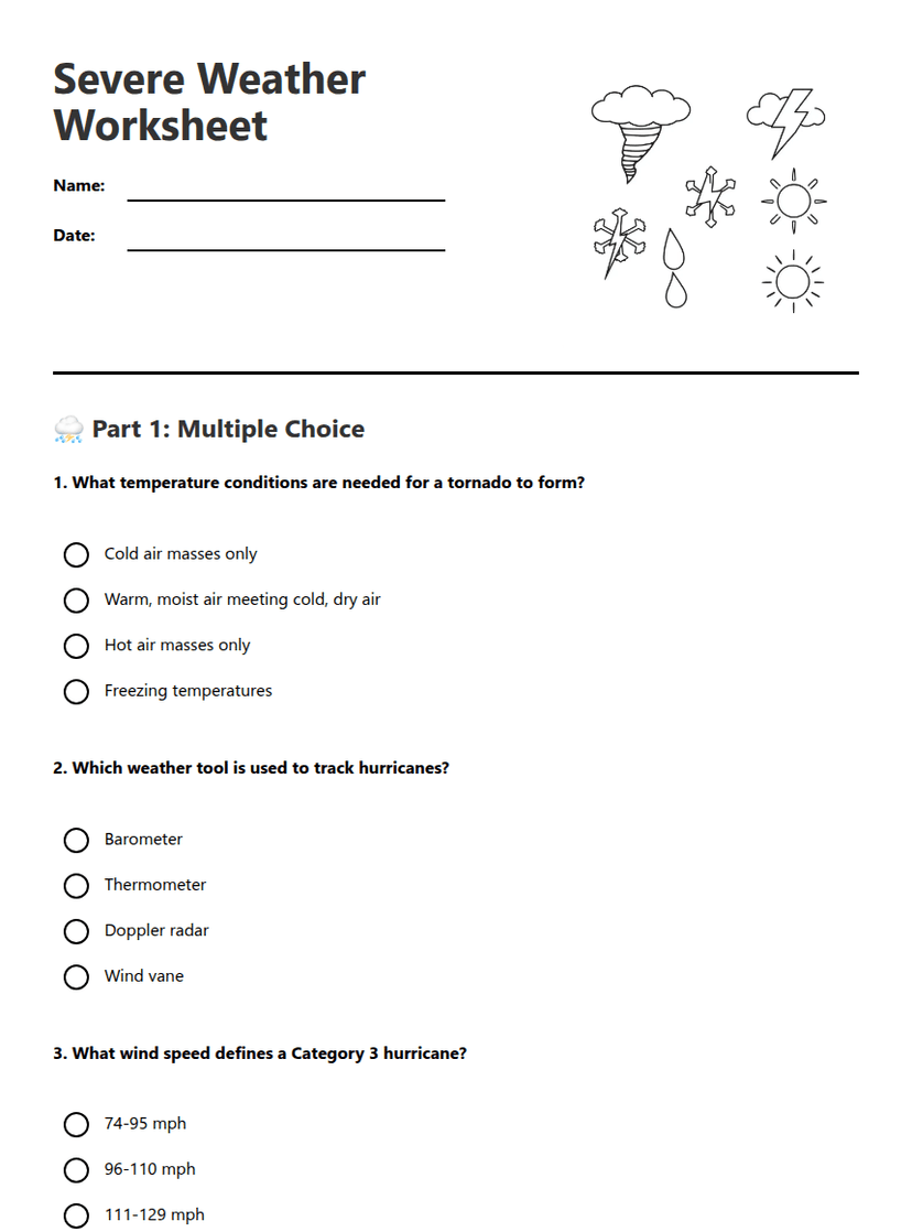 Severe Weather Worksheet