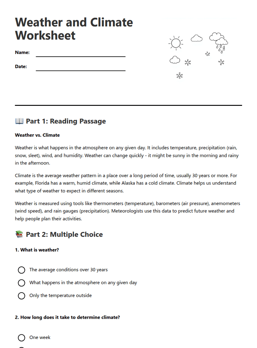 Weather and Climate Worksheet