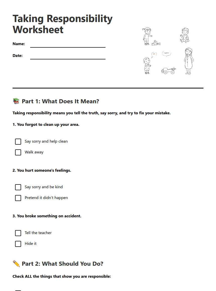 Taking Responsibility Worksheet worksheet preview