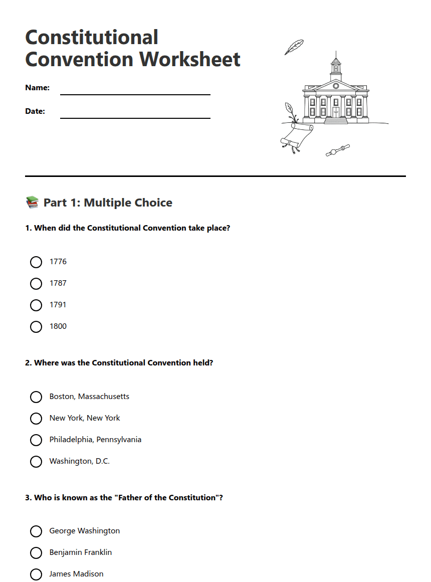 Constitutional Convention Worksheet worksheet preview