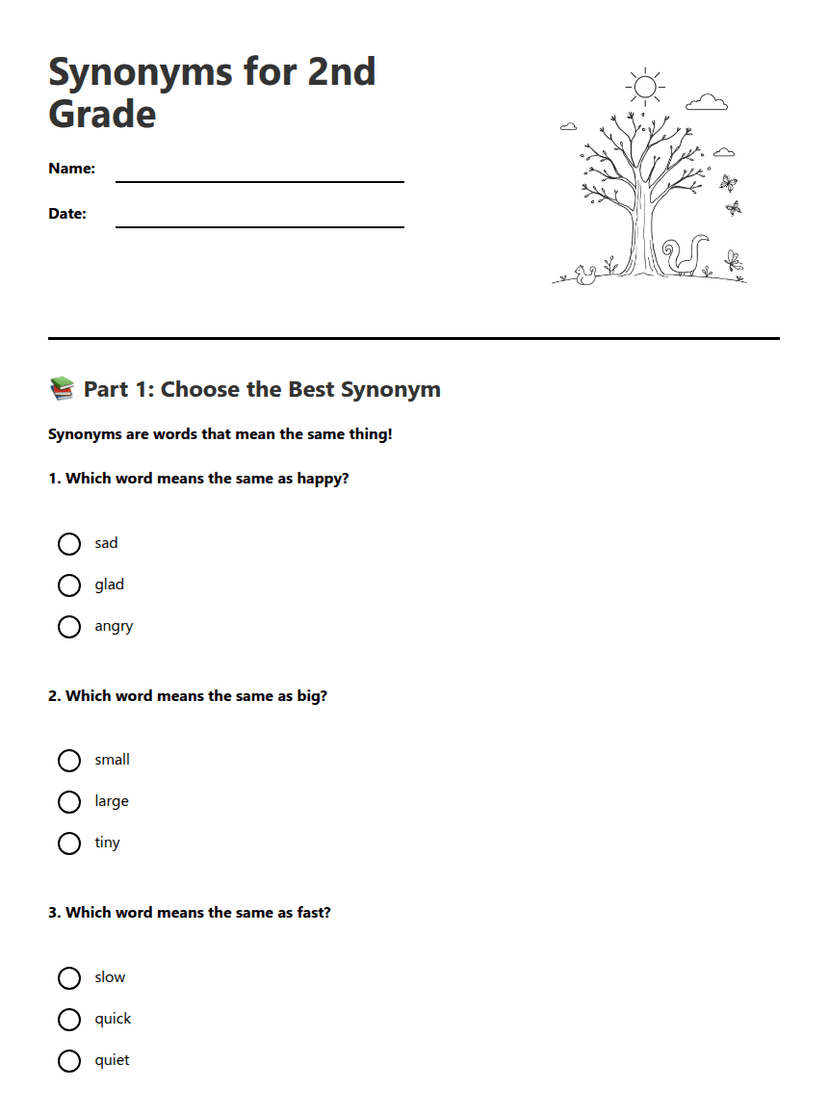 Synonyms for 2nd Grade