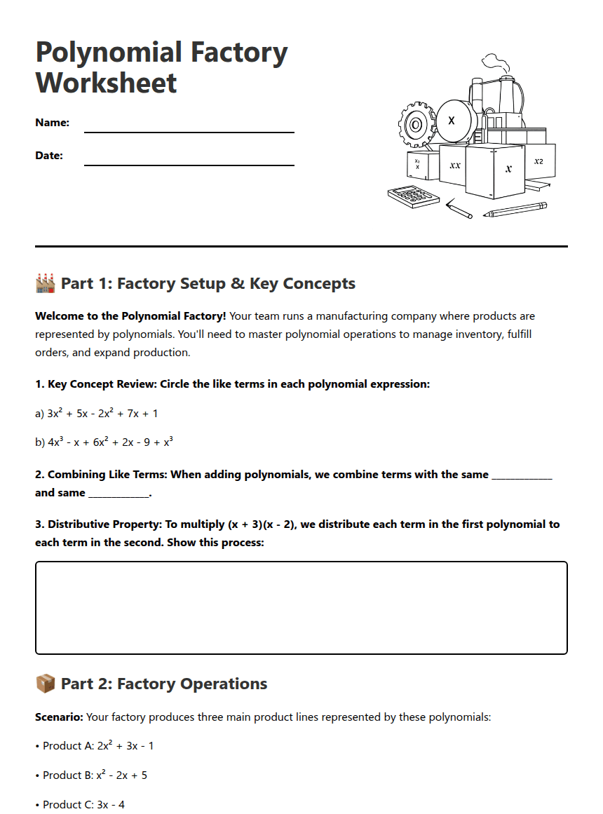 Polynomial Factory Worksheet worksheet preview