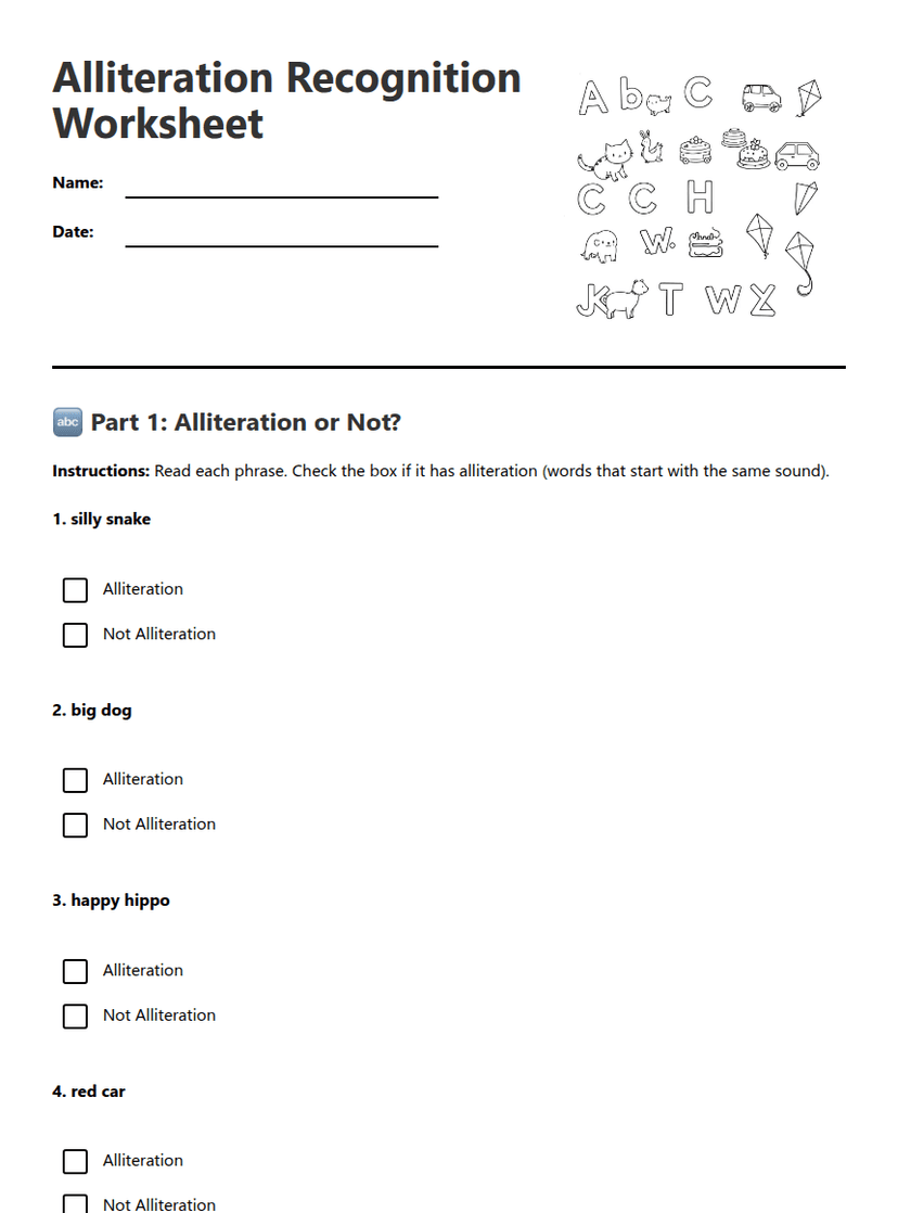 Alliteration Recognition Worksheet