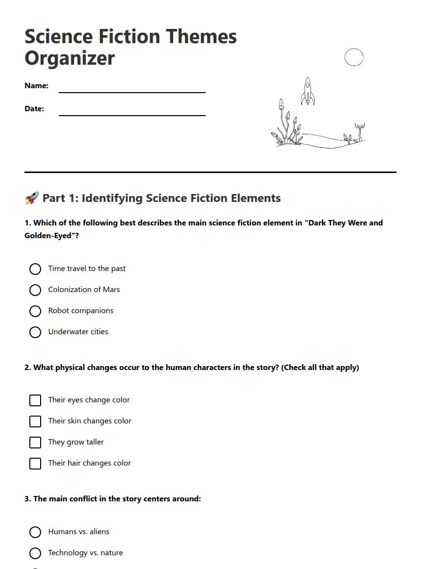 Science Fiction Themes Organizer worksheet preview