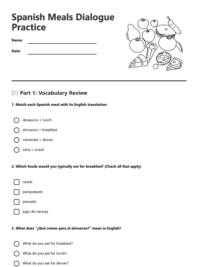Spanish Meals Dialogue Practice