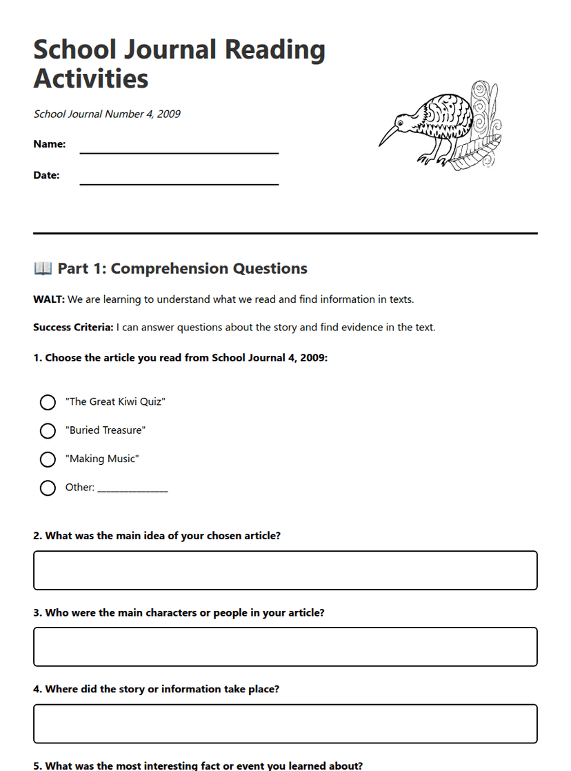 School Journal Reading Activities