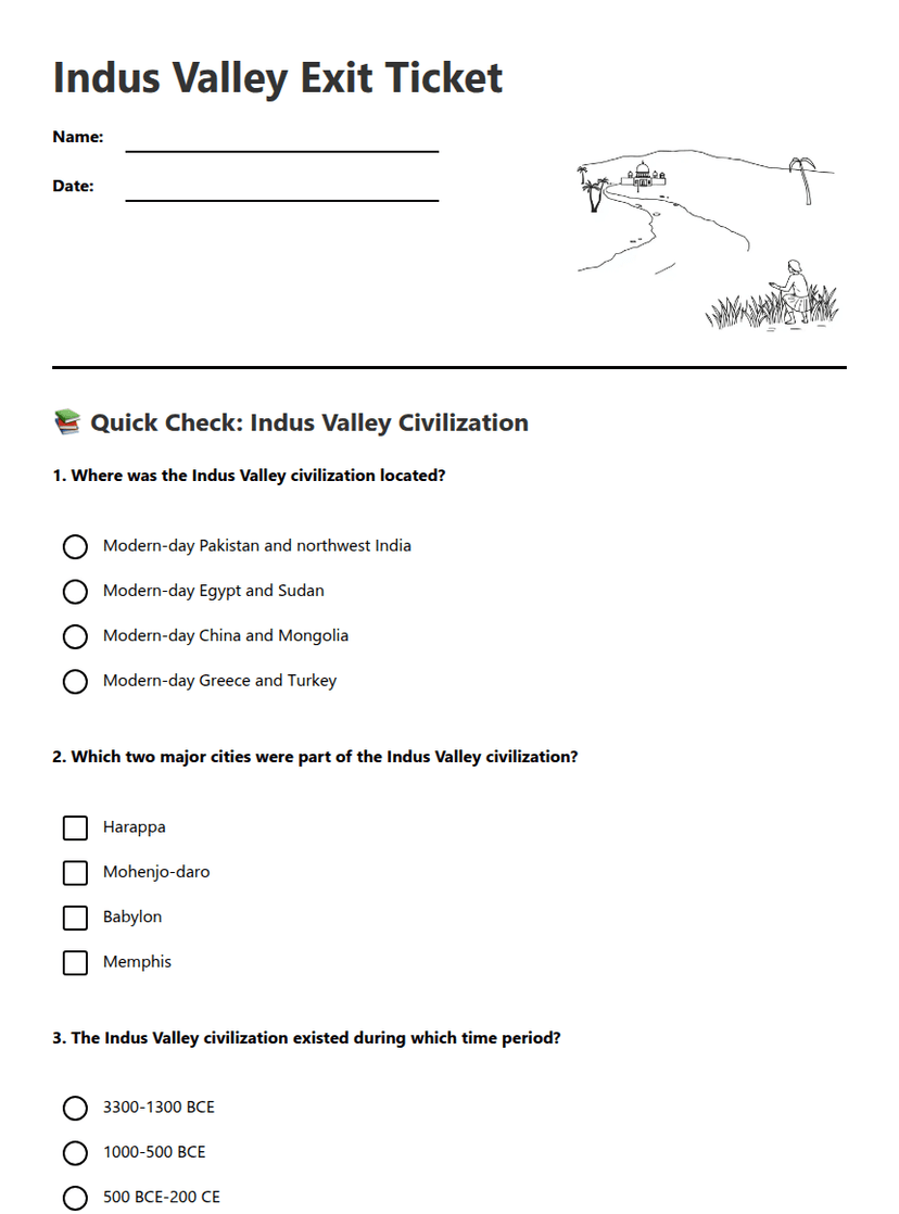 Indus Valley Exit Ticket