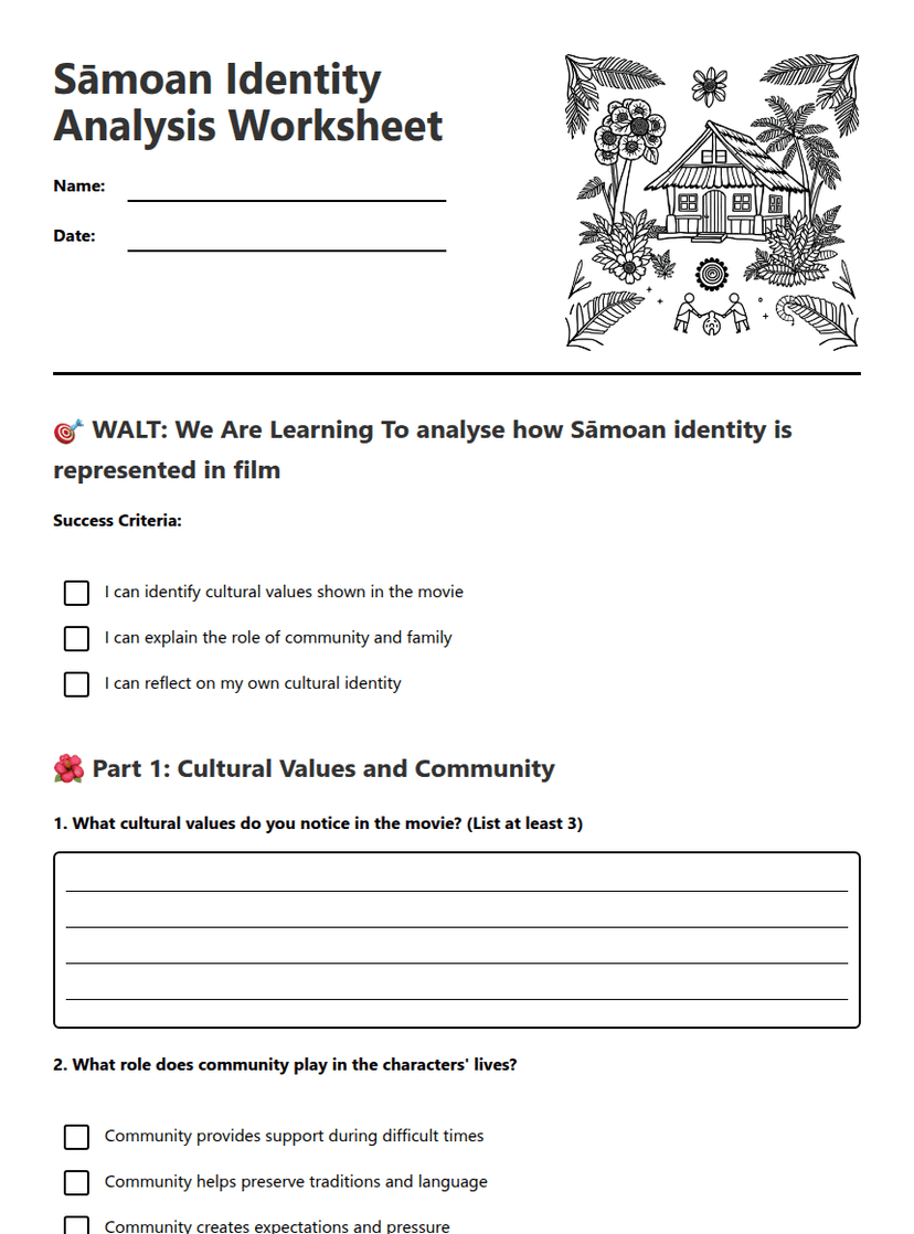 Sāmoan Identity Analysis Worksheet