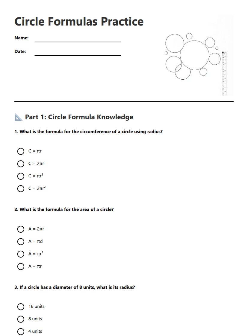 Circle Formulas Practice