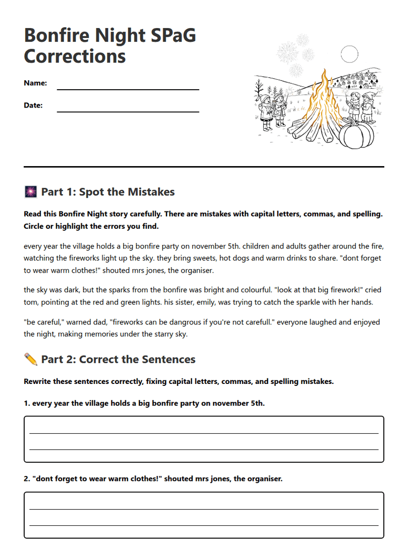 Bonfire Night SPaG Corrections