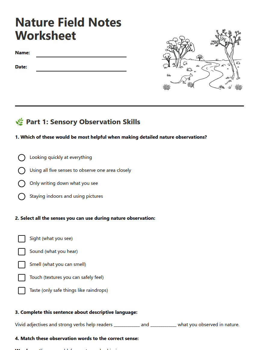 Nature Field Notes Worksheet worksheet preview