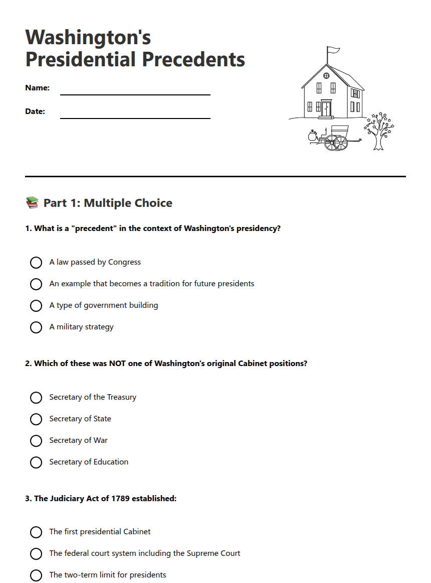 Washington's Presidential Precedents worksheet preview