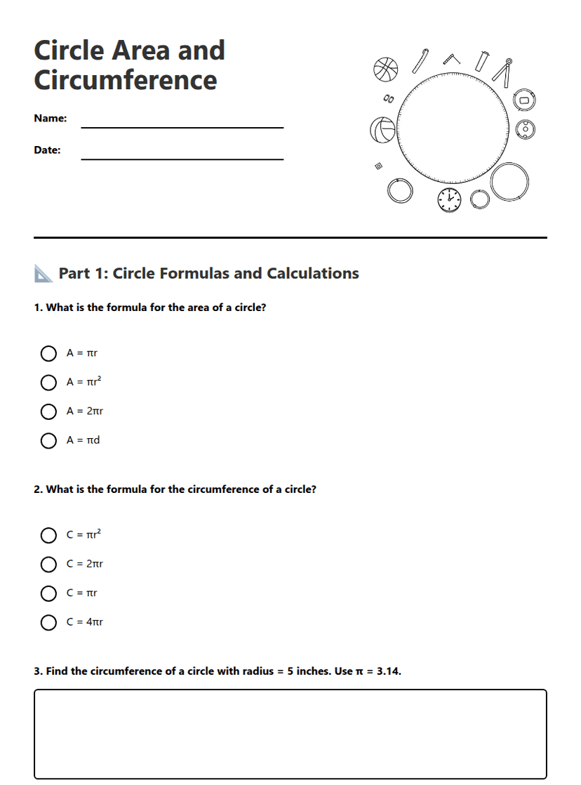 Circle Area and Circumference