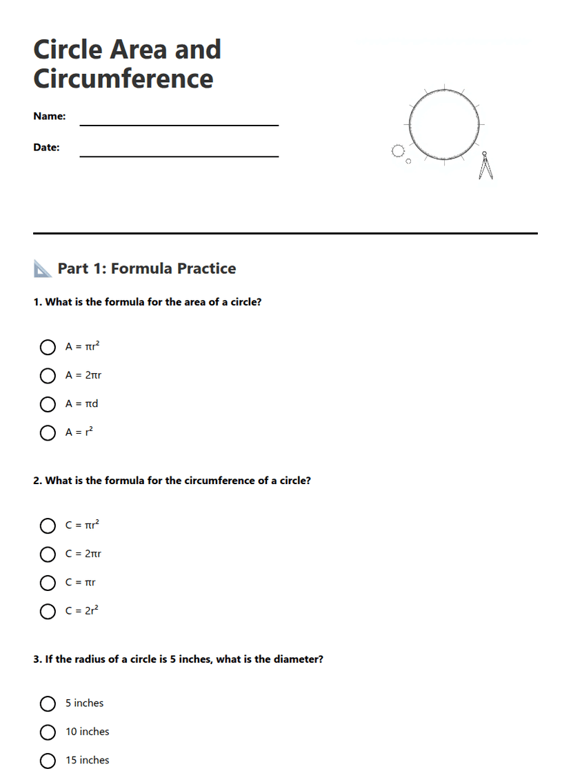 Circle Area and Circumference