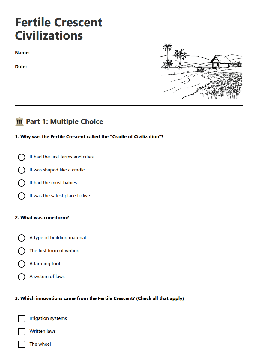 Fertile Crescent Civilizations worksheet preview