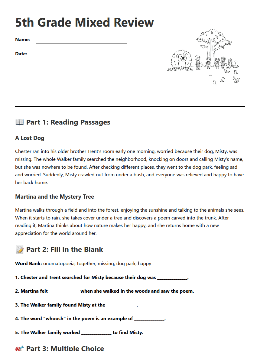 5th Grade Mixed Review worksheet preview