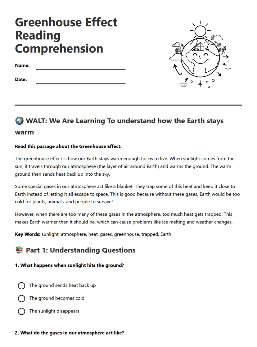 Greenhouse Effect Reading Comprehension