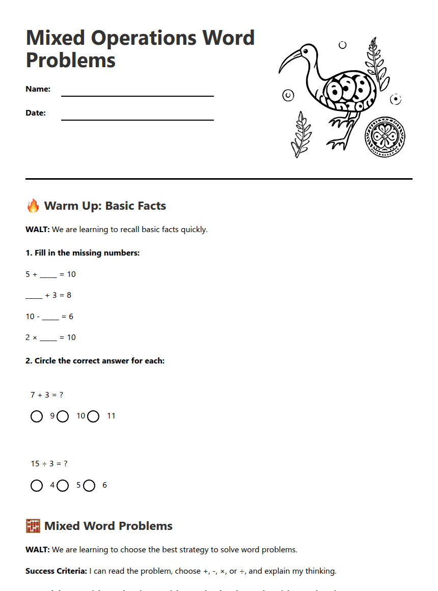 Mixed Operations Word Problems worksheet preview