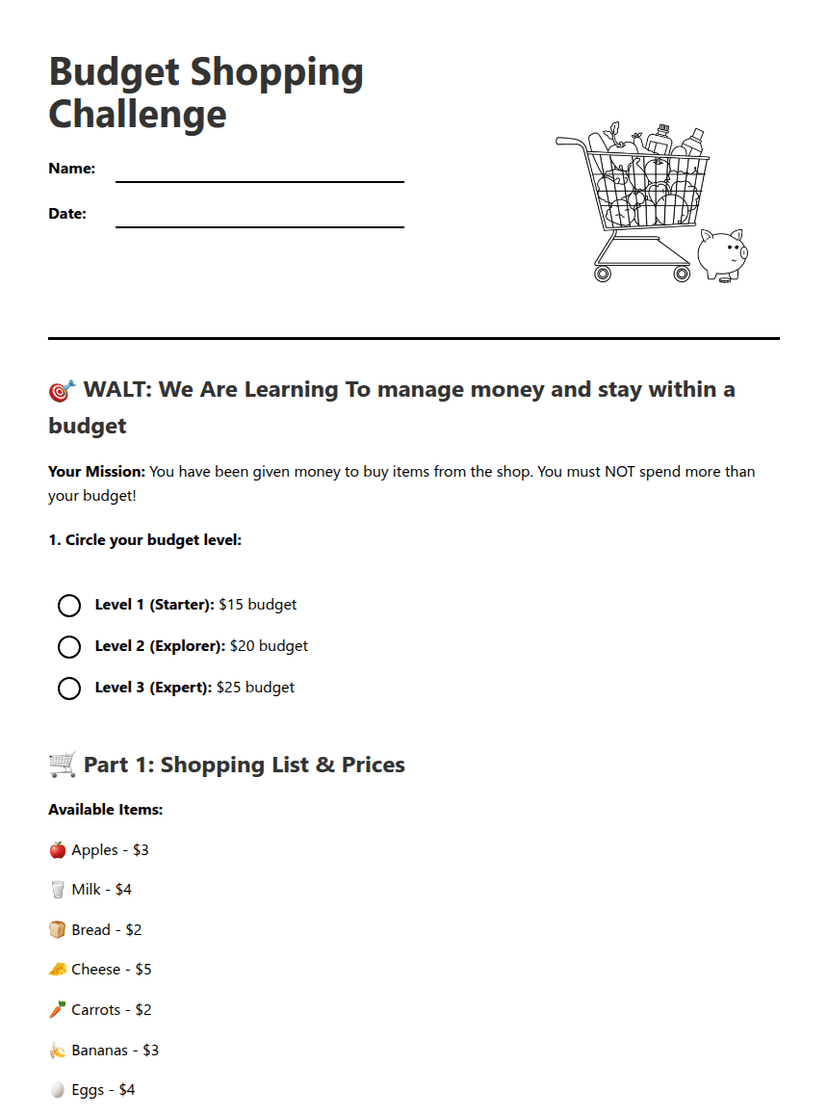 Budget Shopping Challenge