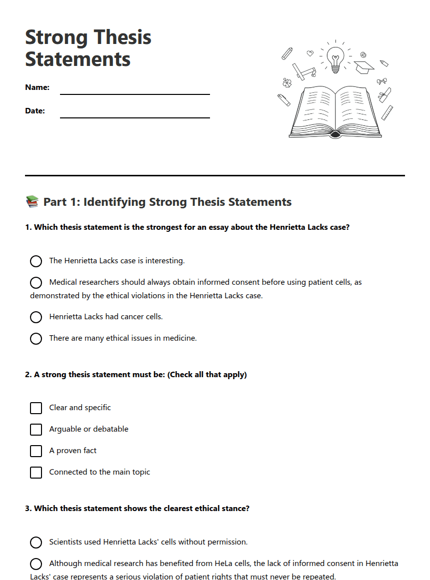 Strong Thesis Statements worksheet preview