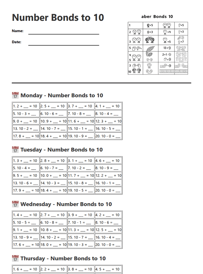 Number Bonds to 10