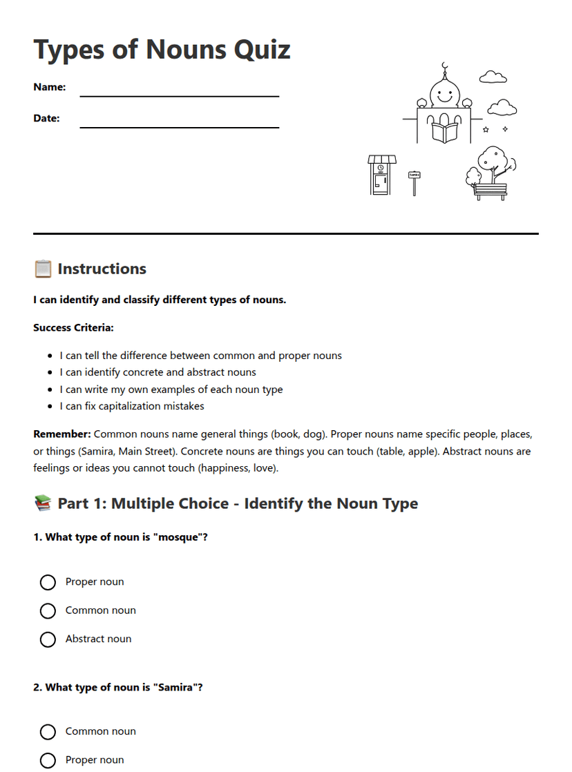 Types of Nouns Quiz