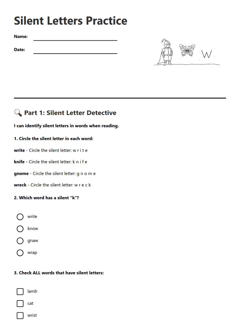 Silent Letters Practice