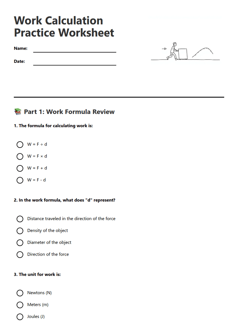 Work Calculation Practice Worksheet