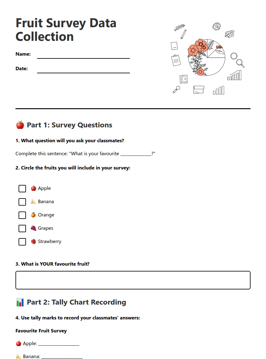 Fruit Survey Data Collection worksheet preview