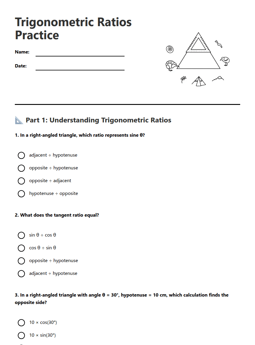 Trigonometric Ratios Practice worksheet preview