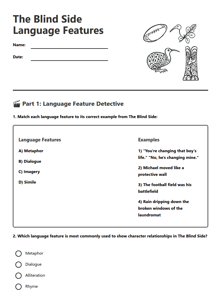 The Blind Side Language Features worksheet preview