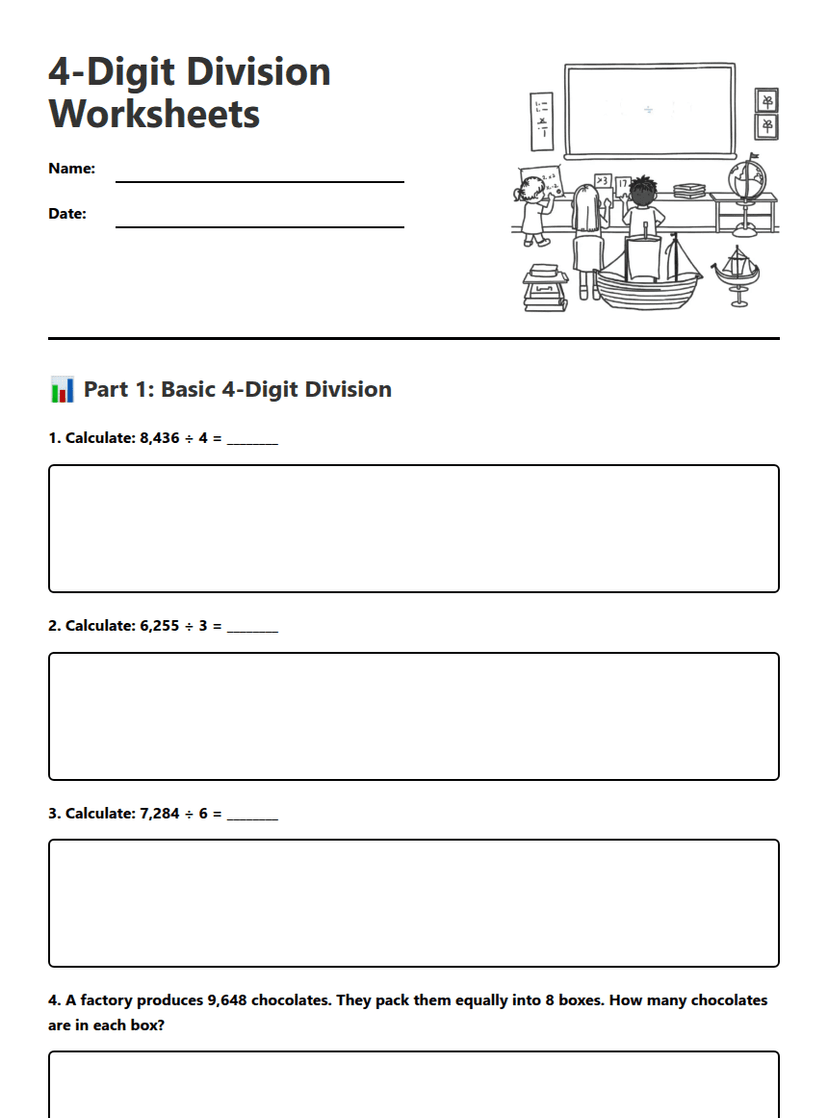 4-Digit Division Worksheets