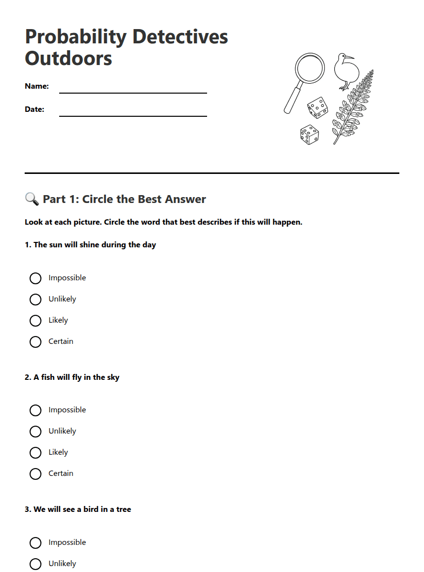 Probability Detectives Outdoors worksheet preview