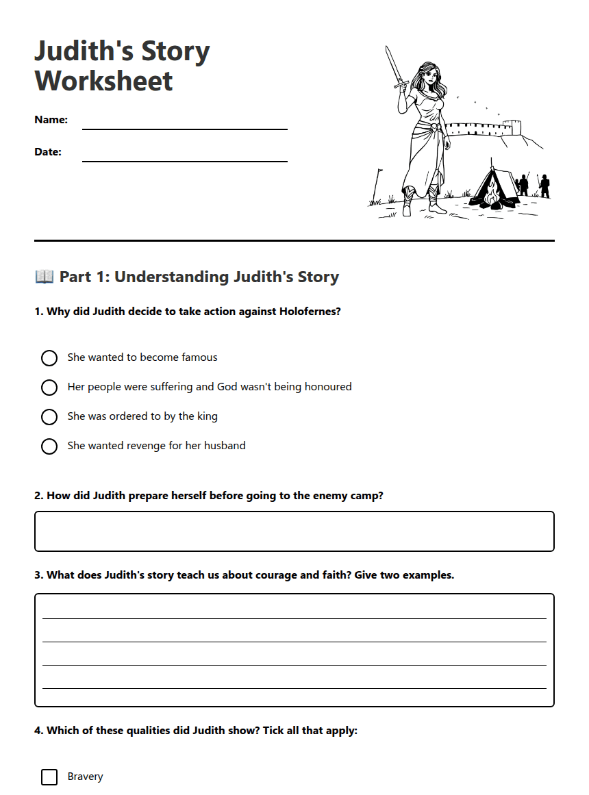 Judith's Story Worksheet worksheet preview