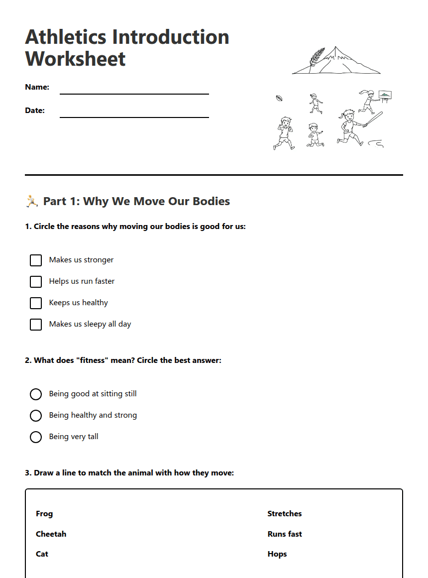 Athletics Introduction Worksheet worksheet preview