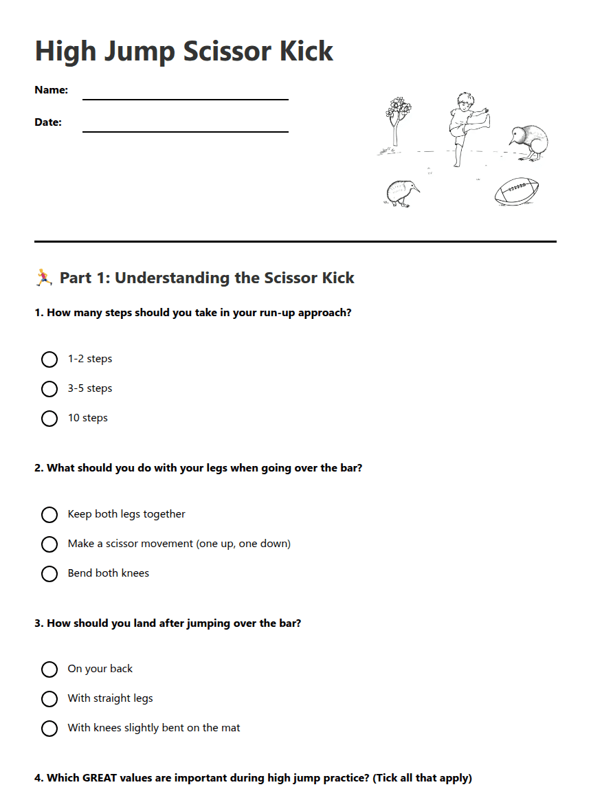 High Jump Scissor Kick worksheet preview