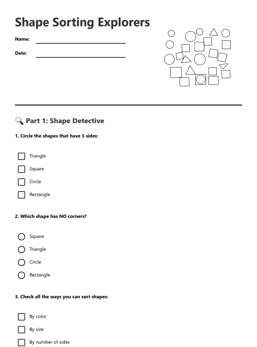 Shape Sorting Explorers worksheet preview