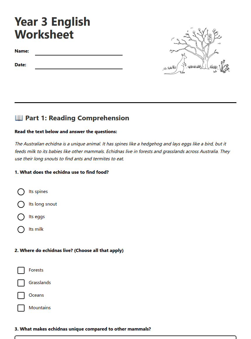 Year 3 English Worksheet worksheet preview